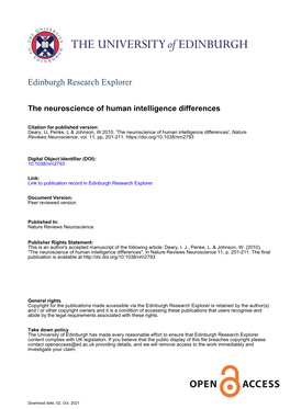 The Neuroscience of Human Intelligence Differences