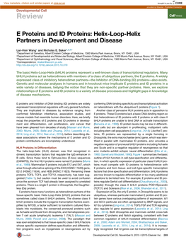 E Proteins and ID Proteins: Helix-Loop-Helix Partners in Development and Disease