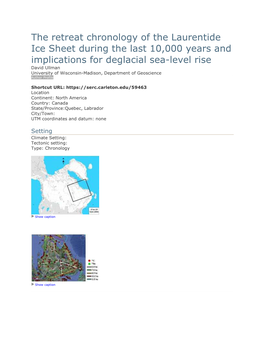 Laurentide Ice Sheet Retreat Around 8000 Years Ago Occurred Over Western Quebec (700-900 Meters/Year)