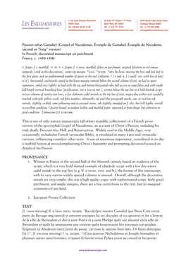 Gospel of Nicodemus, Évangile De Gamaliel, Évangile De Nicodème, Second Or “Long” Version) in French, Decorated Manuscript on Parchment France, C