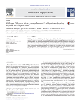 RING-Type E3 Ligases: Master Manipulators of E2 Ubiquitin-Conjugating Enzymes and Ubiquitination☆