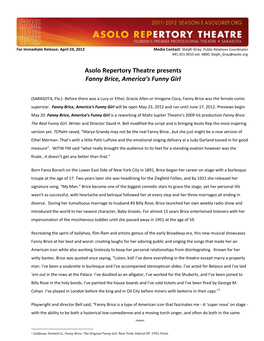 Asolo Repertory Theatre Presents Fanny Brice, America's Funny Girl