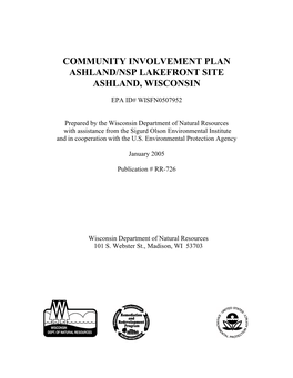 Community Involvement Plan Ashland/Nsp Lakefront Site Ashland, Wisconsin