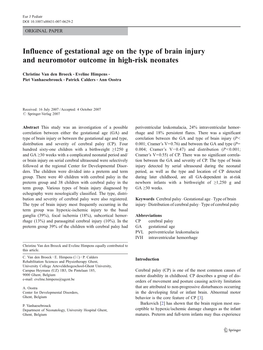 Influence of Gestational Age on the Type of Brain Injury and Neuromotor Outcome in High-Risk Neonates