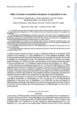 Effect of Leucine on Intestinal Absorption of Tryptophan in Rats