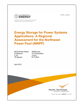 Energy Storage for Power Systems Applications: a Regional Assessment for the Northwest Power Pool (NWPP)