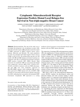 Cytoplasmic Mineralocorticoid Receptor Expression Predicts