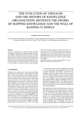 The Evolution of Thesauri and the History of Knowledge Organization: Between the Sword of Mapping Knowledge and the Wall of Keeping It Simple