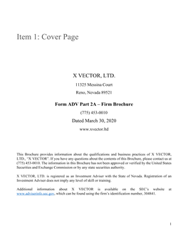 Item 1: Cover Page