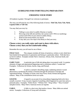 Guidelines for Storytelling Preparation Choosing Your Story