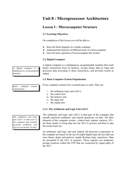 Unit 8 : Microprocessor Architecture