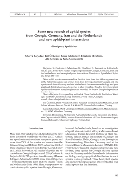 Some New Records of Aphid Species from Georgia, Germany, Iran and the Netherlands and New Aphid-Plant Interactions
