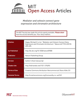 Mediator and Cohesin Connect Gene Expression and Chromatin Architecture