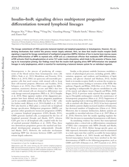 Insulin–Insr Signaling Drives Multipotent Progenitor Differentiation Toward Lymphoid Lineages