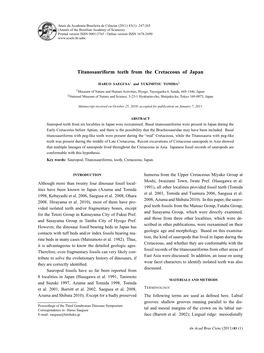 Titanosauriform Teeth from the Cretaceous of Japan