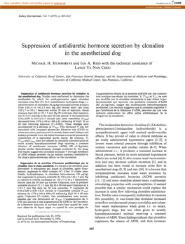 Suppression of Antidiuretic Hormone Secretion by Clonidine in the Anesthetized Dog