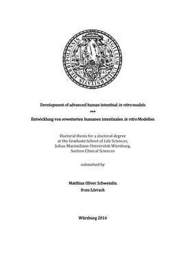 Development of Advanced Human Intestinal in Vitro Models *** Entwicklung Von Erweiterten Humanen Intestinalen in Vitro Modellen