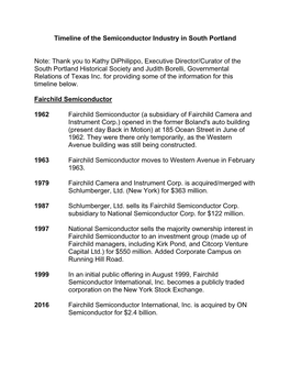 Timeline of the Semiconductor Industry in South Portland