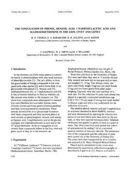 The Conjugation of Phenol, Benzoic Acid, I-Naphthylacetic Acid and Sulphadimethoxine in the Lion, Civet and Genet