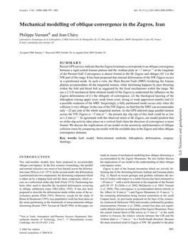 Mechanical Modelling of Oblique Convergence in the Zagros, Iran