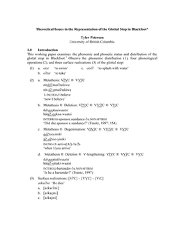 Issues in the Distribution of the Glottal Stop