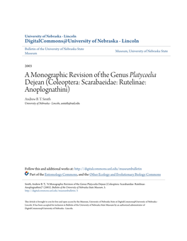 A Monographic Revision of the Genus Platycoelia Dejean (Coleoptera: Scarabaeidae: Rutelinae: Anoplognathini) Andrew B