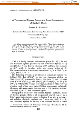 A Theorem on Discrete Groups and Some Consequences of Kazdan's