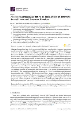 Roles of Extracellular Hsps As Biomarkers in Immune Surveillance and Immune Evasion