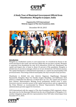Narrative Report on Study Tour of Mongolian Delegates to Jaipur