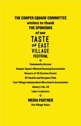 The Cooper Square Committee Wishes to Thank the Sponsors of Our Festival Media Partner