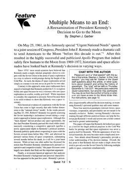 Feature Multiple Means to an End: a Reexamination of President Kennedy’S Decision to Go to the Moon by Stephen J