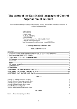 The Status of the East Kainji Languages of Central Nigeria: Recent Research