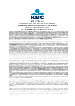 KBC IFIMA Warrant Programme Base Prospectus