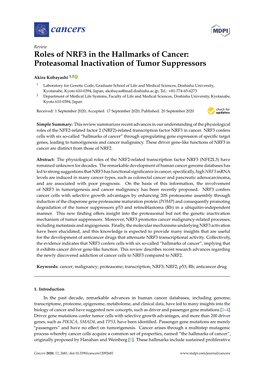 Roles of NRF3 in the Hallmarks of Cancer: Proteasomal Inactivation of Tumor Suppressors