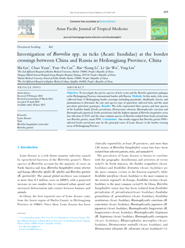 Investigation of Borrelia Spp. in Ticks (Acari: Ixodidae)