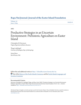 Productive Strategies in an Uncertain Environment: Prehistoric Agriculture on Easter Island Christopher M