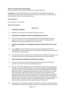 Minutes of the Planning Committee Meeting Held on Thursday 30Th January 2020 in St Mary’S Room, Ringmer Village Hall