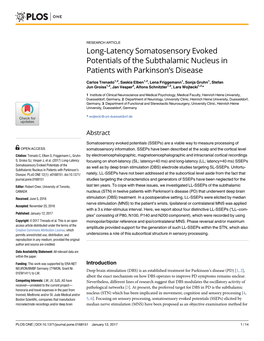 Long-Latency Somatosensory Evoked Potentials of the Subthalamic Nucleus in Patients with Parkinson’S Disease