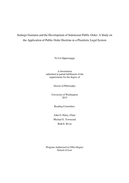 Sudargo Gautama and the Development of Indonesian Public Order: a Study on the Application of Public Order Doctrine in a Pluralistic Legal System