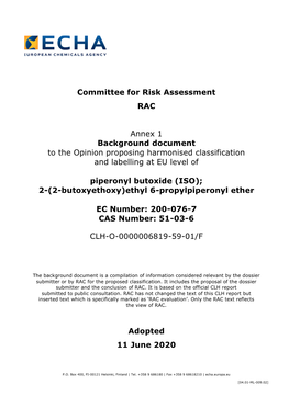 Committee for Risk Assessment RAC Annex 1 Background Document To