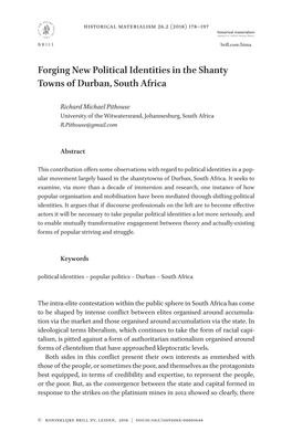 Forging New Political Identities in the Shanty Towns of Durban, South Africa