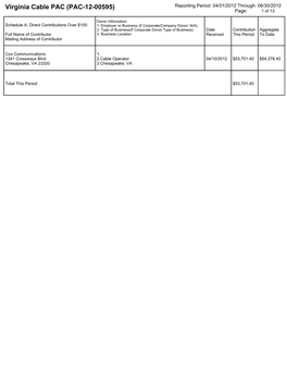 Virginia Cable PAC (PAC-12-00595) Reporting Period: 04/01/2012 Through: 06/30/2012 Page: 1 of 13