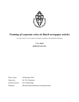 Framing of Corporate Crises in Dutch Newspaper Articles