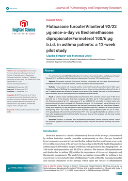 Fluticasone Furoate/Vilanterol 92/22 Μg Once-A-Day Vs Beclomethasone Dipropionate/Formoterol 100/6 Μg B.I.D