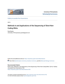 Methods in and Applications of the Sequencing of Short Non-Coding Rnas