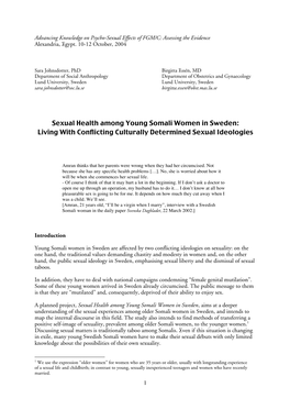 Sexual Health Among Young Somali Women in Sweden: Living with Conflicting Culturally Determined Sexual Ideologies