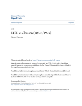ETSU Vs Clemson (10/23/1993) Clemson University
