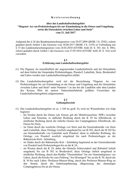 Hagener Au Von Probsteierhagen Bis Zur Einmündung in Die Ostsee Und Umgebung Sowie Die Ostseeküste Zwischen Laboe Und Stein" Vom 21