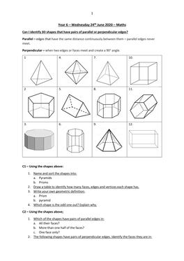 Year 6 – Wednesday 24Th June 2020 – Maths