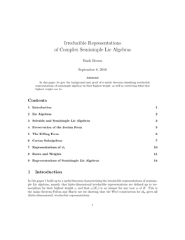 Irreducible Representations of Complex Semisimple Lie Algebras